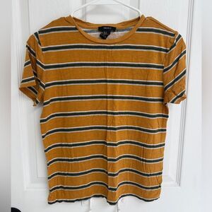Forever 21 Yellow Striped Cropped Crew Neck Tshirt Women’s Size M